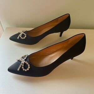 Jcrew Black Kitten heel Crystal embellishment size 9.5. New